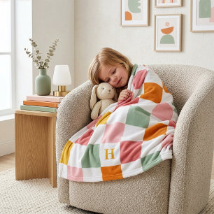 Kleurrijk dambord Monogram Fleece Deken