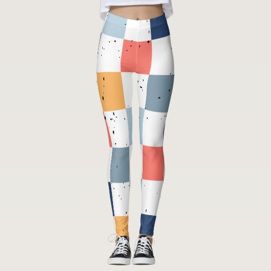 kleurrijk dambordpatroon leggings (Voorkant)