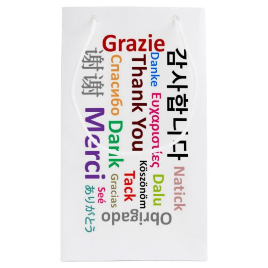 Kleurrijk Dank u, Merci, Grazie, Dank Gift Bag Klein Cadeauzakje (Achterkant)