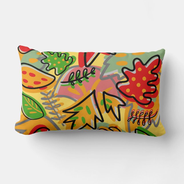 Kleurrijk decoratief blad grafisch tekenen kleurri kussen (Voorkant)