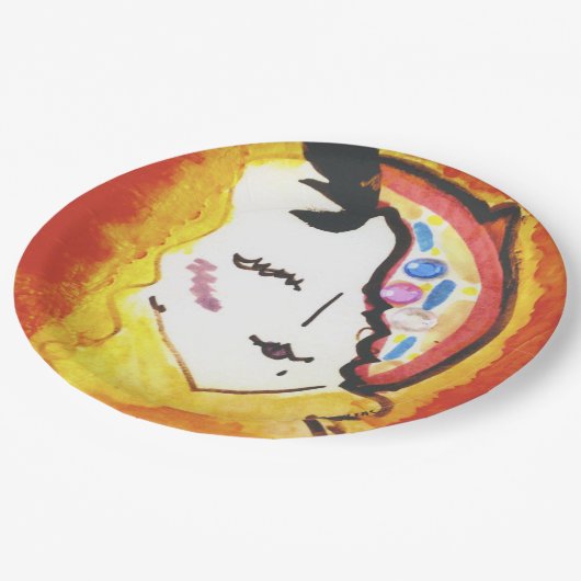 Kleurrijk decoratief bord met gezicht (Gekanteld)