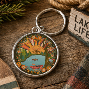 Kleurrijk Deerwood Lake Floral Kayak Sleutelhanger
