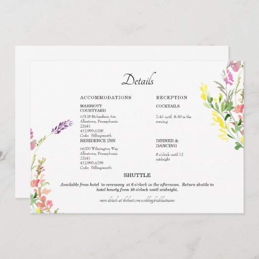 Kleurrijk detail van het huwelijk van wilde bloeme kaart (Voorkant / Achterkant)