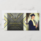 Kleurrijk Diagonaal Stripes Trendy Foto Afstuderen Aankondiging (Voorkant)