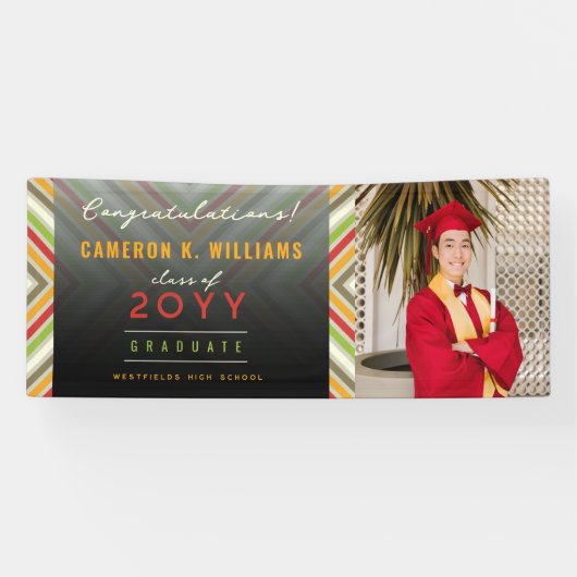 Kleurrijk Diagonaal Stripes Trendy Foto Afstuderen Spandoek (Horizontaal)