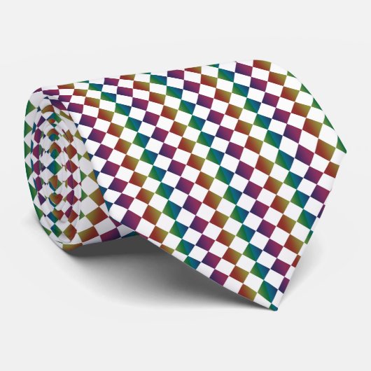 Kleurrijk Diamond Checker patroon Stropdas (Opgerold)