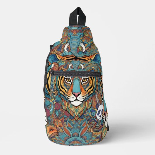 Kleurrijk Dier Mandala – Boho Dier  Sling Bag (Voorkant)