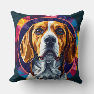 Kleurrijk digitaal kunstwerk van een Beagle-hond Kussen