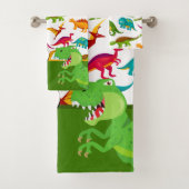 Kleurrijk Dinosaur-patroon met naam T-Rex Green Bad Handdoek (Insitu)