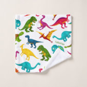 Kleurrijk Dinosaur-patroon met naam T-Rex Green Bad Handdoek (Wasdoekje)
