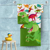 Kleurrijk Dinosaur-patroon met naam T-Rex Green Bad Handdoek