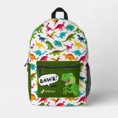 Kleurrijk Dinosaur-patroon met naam T-Rex Green Bedrukte Rugzak (Voorkant)