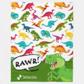 Kleurrijk Dinosaur-patroon met naam T-Rex Green Fleece Deken (Voorkant)