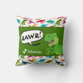 Kleurrijk Dinosaur-patroon met naam T-Rex Green Kussen (Achterkant)