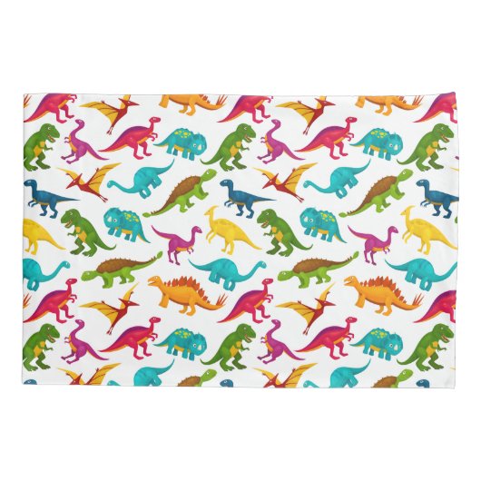 Kleurrijk Dinosaur-patroon met naam T-Rex Green Pi Kussensloop (Achterkant)