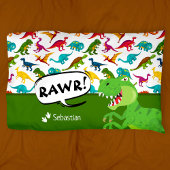 Kleurrijk Dinosaur-patroon met naam T-Rex Green Pi Kussensloop