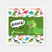 Kleurrijk Dinosaur-patroon met naam T-Rex Green Servet (Voorkant)