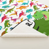 Kleurrijk Dinosaur-patroon met naam T-Rex Green Sherpa Deken (3/4)