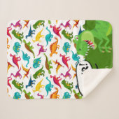 Kleurrijk Dinosaur-patroon met naam T-Rex Green Sherpa Deken (Voorkant (horizontaal))