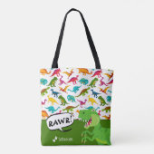 Kleurrijk Dinosaur-patroon met naam T-Rex Green Tote Bag (Achterkant)