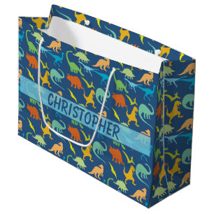 Kleurrijk Dinosaur-patroon om u aan te passen Large Cadeautasje