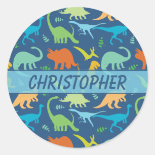 Kleurrijk Dinosaur-patroon om u aan te passen Ronde Sticker