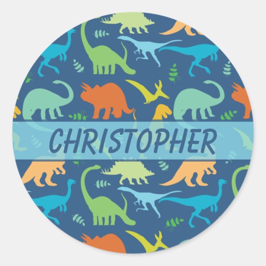 Kleurrijk Dinosaur-patroon om u aan te passen Ronde Sticker (Voorkant)