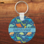 Kleurrijk Dinosaur-patroon om u aan te passen Sleutelhanger (Voorkant)