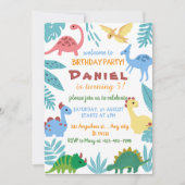 Kleurrijk dinosaurus-thema verjaardagsfeestje kaart (Voorkant)
