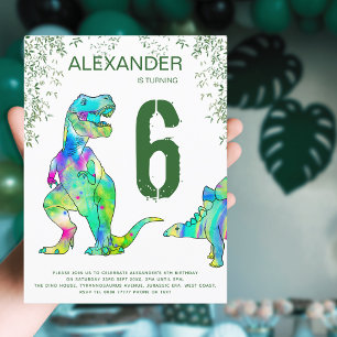 Kleurrijk dinosaurus verjaardagsfeest budget uitnodiging briefkaart