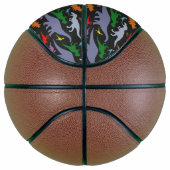 Kleurrijk dinosauruspatroon (donker) basketbal (Rechts)