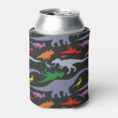 Kleurrijk dinosauruspatroon (donker) blikjeskoeler (Blikje Voorkant)