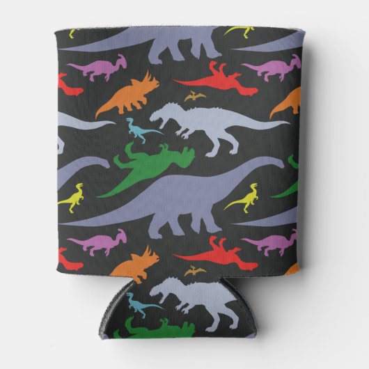 Kleurrijk dinosauruspatroon (donker) blikjeskoeler (Voorkant)