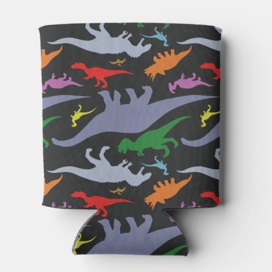 Kleurrijk dinosauruspatroon (donker) blikjeskoeler (Achterkant)