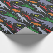 Kleurrijk dinosauruspatroon (donker) cadeaupapier (Hoek)