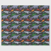 Kleurrijk dinosauruspatroon (donker) cadeaupapier (Vlak)