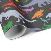 Kleurrijk dinosauruspatroon (donker) cadeaupapier (Rol Hoek)