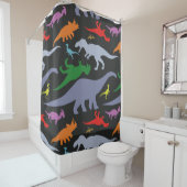 Kleurrijk dinosauruspatroon (donker) douchegordijn (In situ)