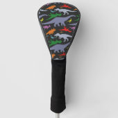 Kleurrijk dinosauruspatroon (donker) golfheadcover (Voorkant)