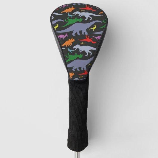 Kleurrijk dinosauruspatroon (donker) golfheadcover (Voorkant)