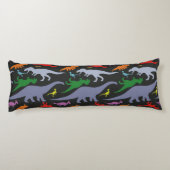 Kleurrijk dinosauruspatroon (donker) lichaamskussen (Achterkant)