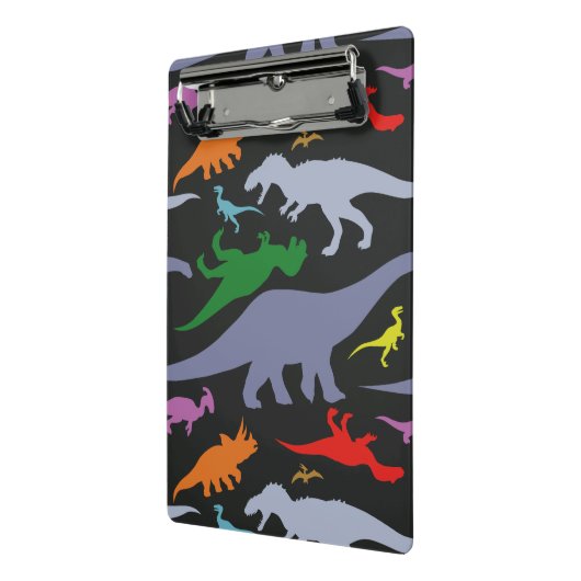 Kleurrijk dinosauruspatroon (donker) mini klembord (Angled2)