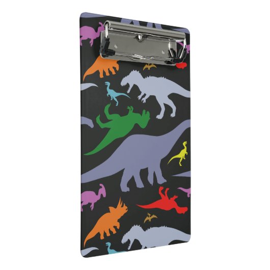 Kleurrijk dinosauruspatroon (donker) mini klembord (Schuin)