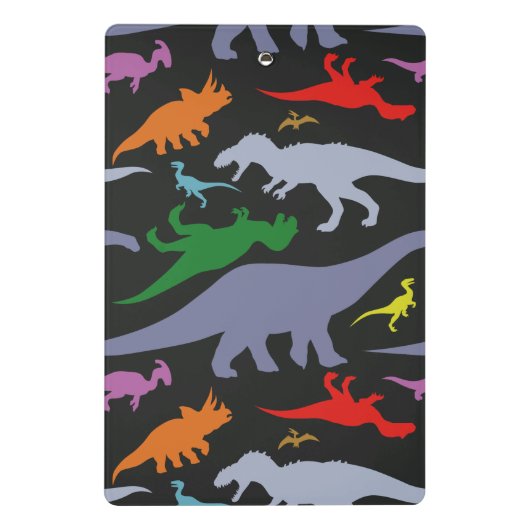 Kleurrijk dinosauruspatroon (donker) mini klembord (Achterkant)
