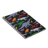 Kleurrijk dinosauruspatroon (donker) notitieboek (Rechterzijde)