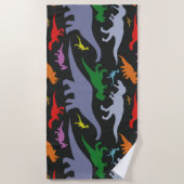 Kleurrijk dinosauruspatroon (donker) strandlaken (Voorkant)