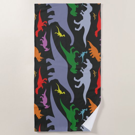 Kleurrijk dinosauruspatroon (donker) strandlaken (Voorkant)