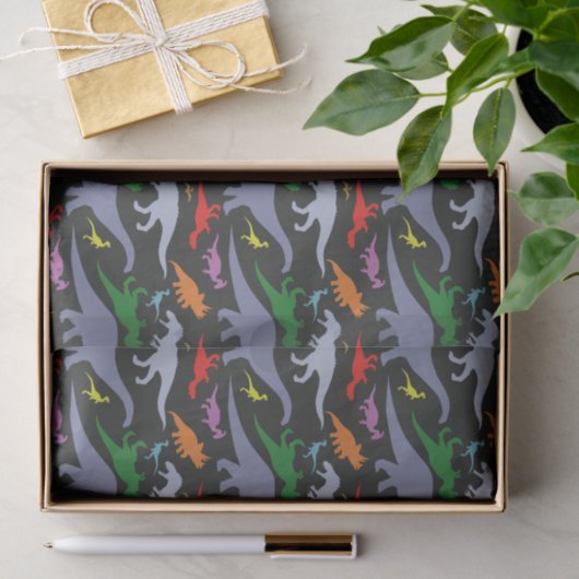Kleurrijk dinosauruspatroon (donker) tissuepapier (Geschenk)