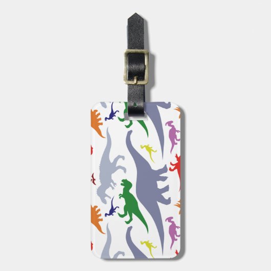 Kleurrijk dinosauruspatroon (licht) bagagelabel (Voorkant verticaal)