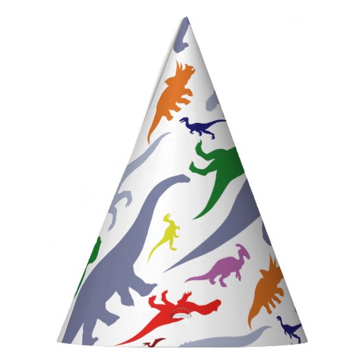 Kleurrijk dinosauruspatroon (licht) feesthoedjes (Links)